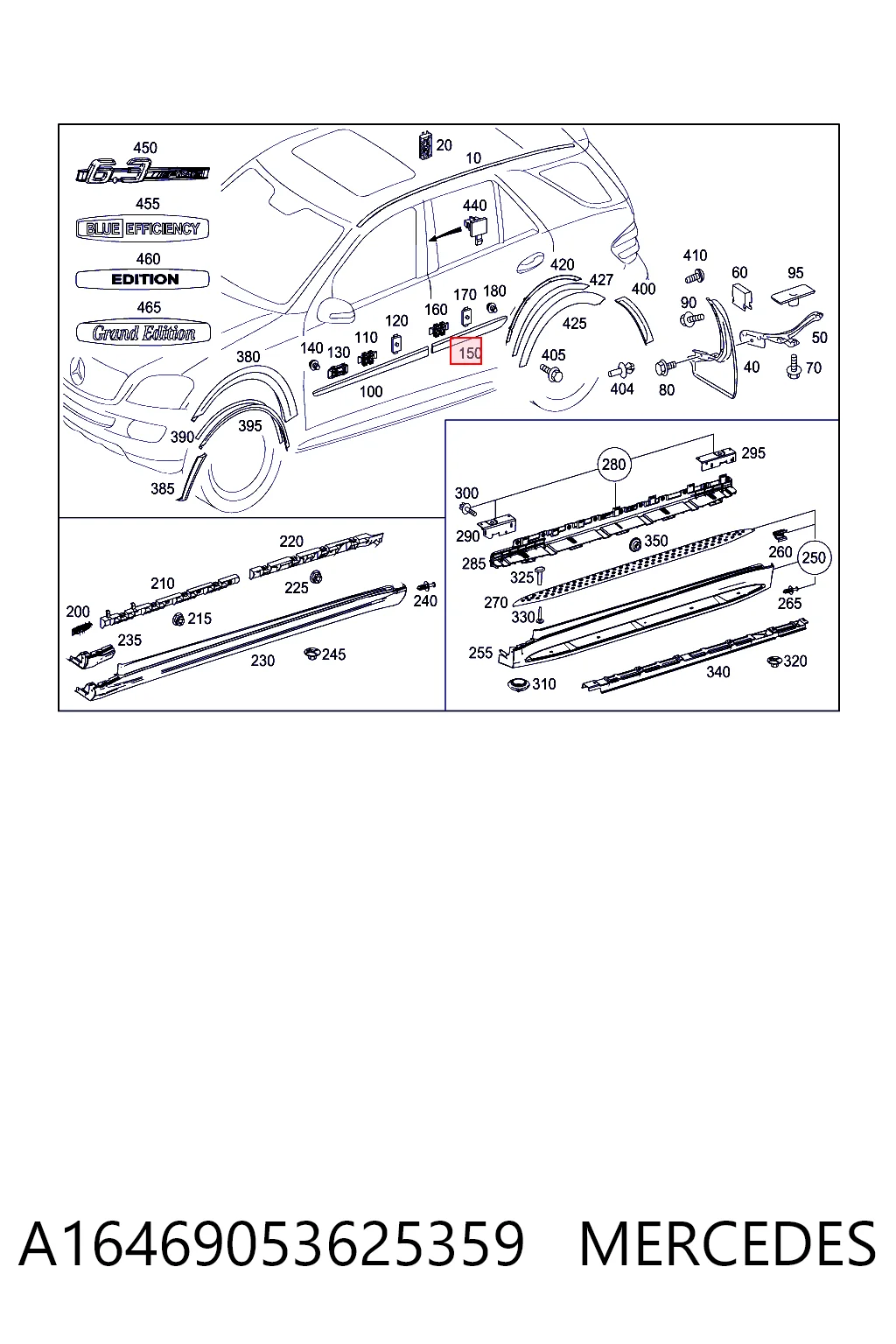 16469053629999 Mercedes Молдинг задней левой двери