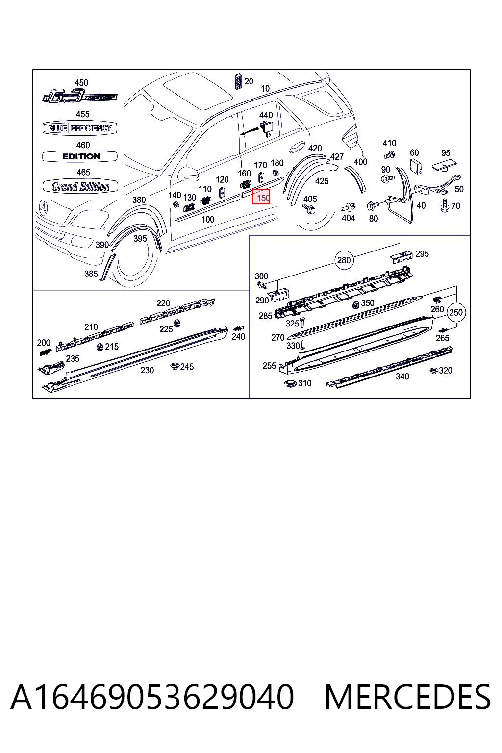 Молдинг двери задней левой Mercedes 16469053629999 цена, от 16.02 USD