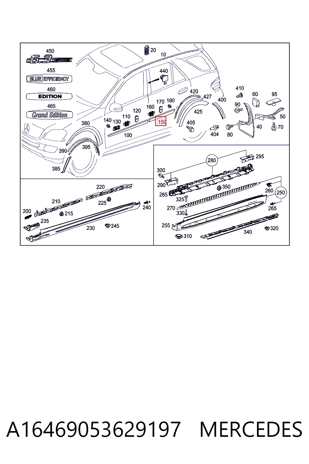 Купить 16469053629999 Mercedes Молдинг задней левой двери