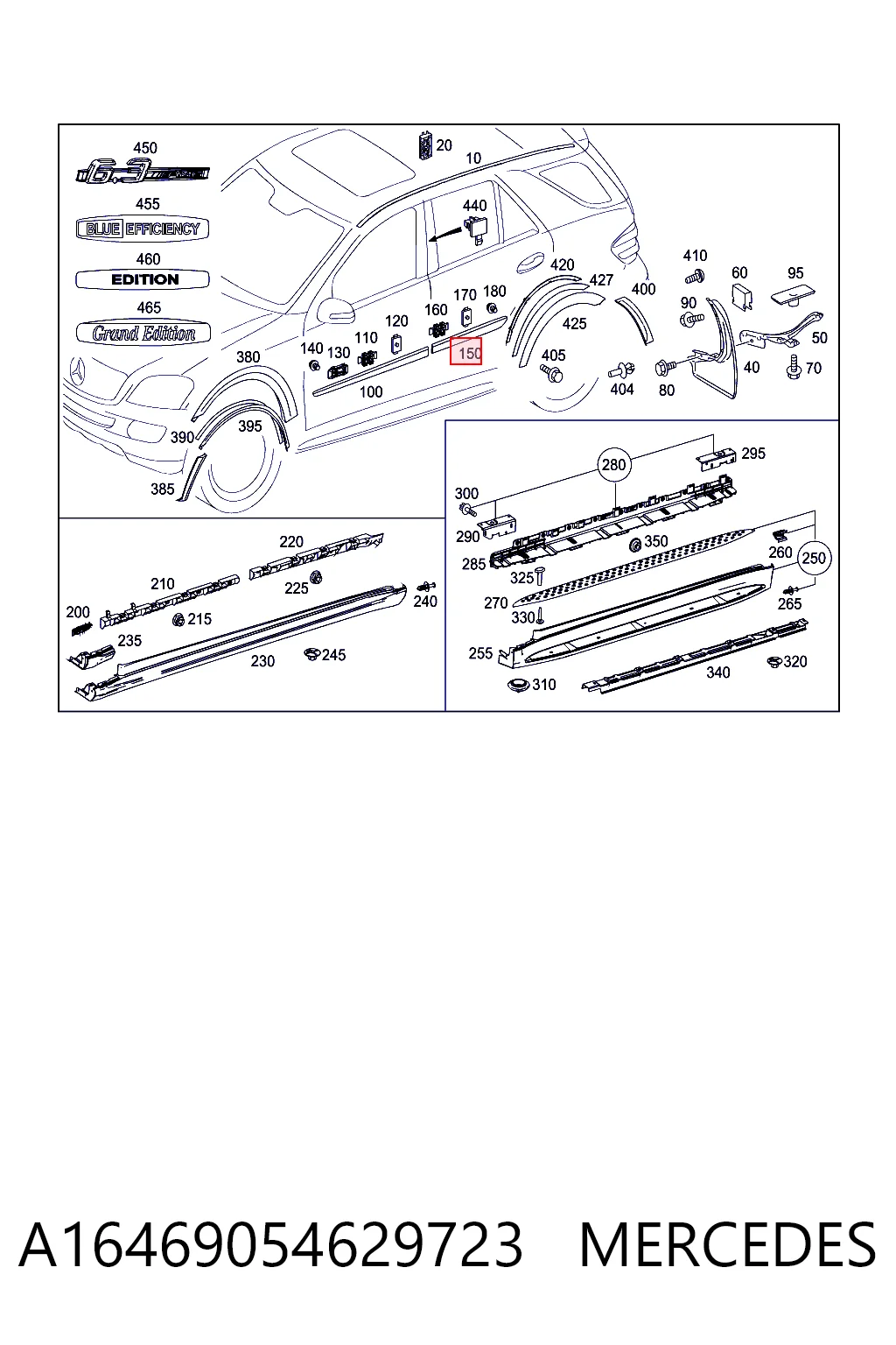 Купить A16469054629999 Mercedes Молдинг двери задней правой