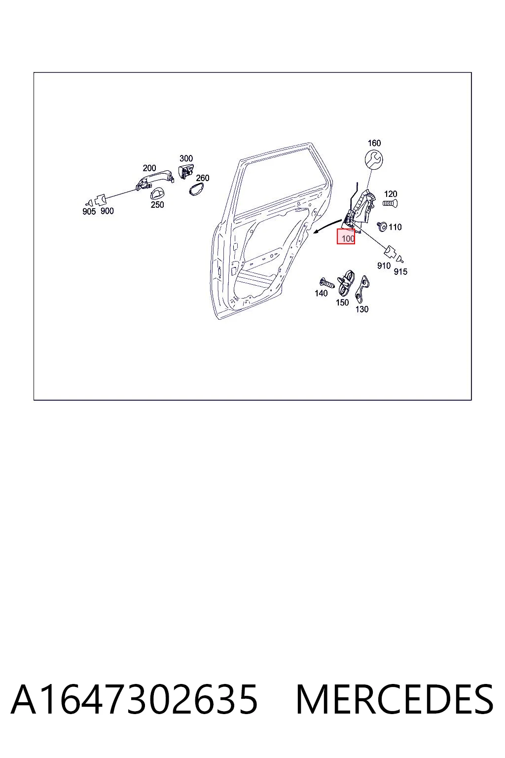Замок двери задней правой на Mercedes ML/GLE  W164
