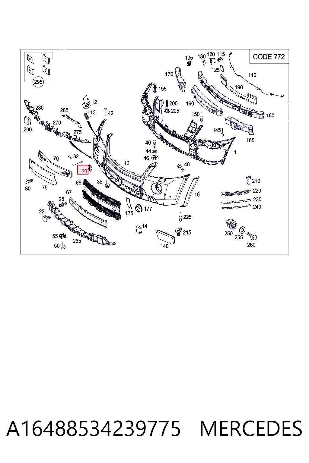Передняя заглушка бампера буксировочного крюка на Mercedes ML/GLE  W164