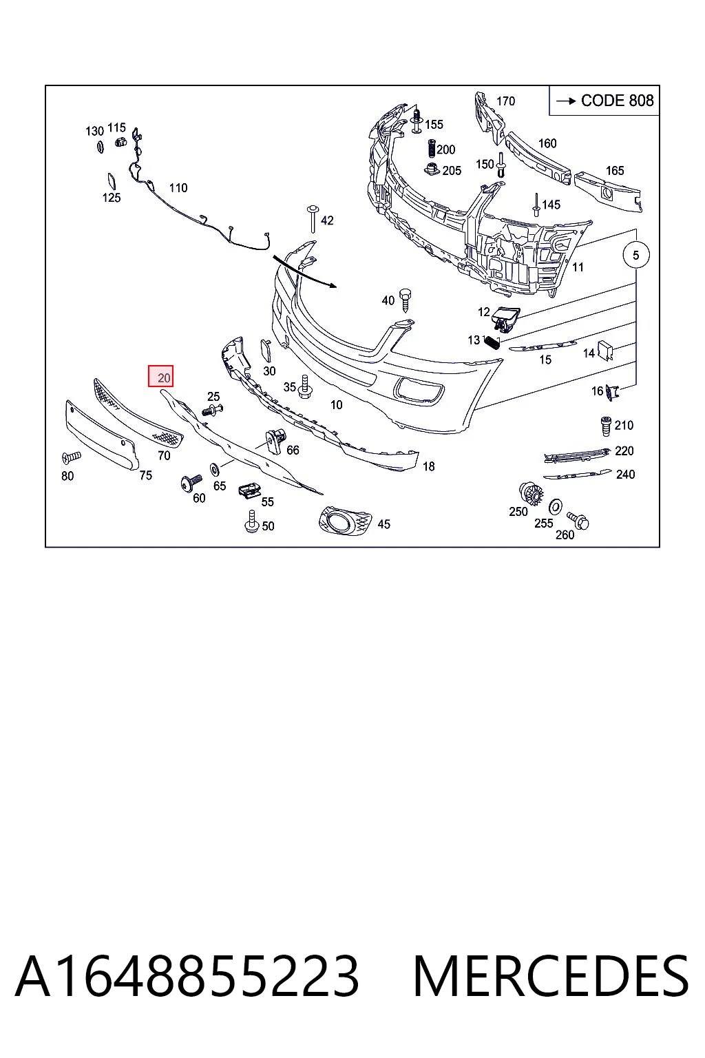 A1648855223 Mercedes Молдинг бампера переднего, центральный