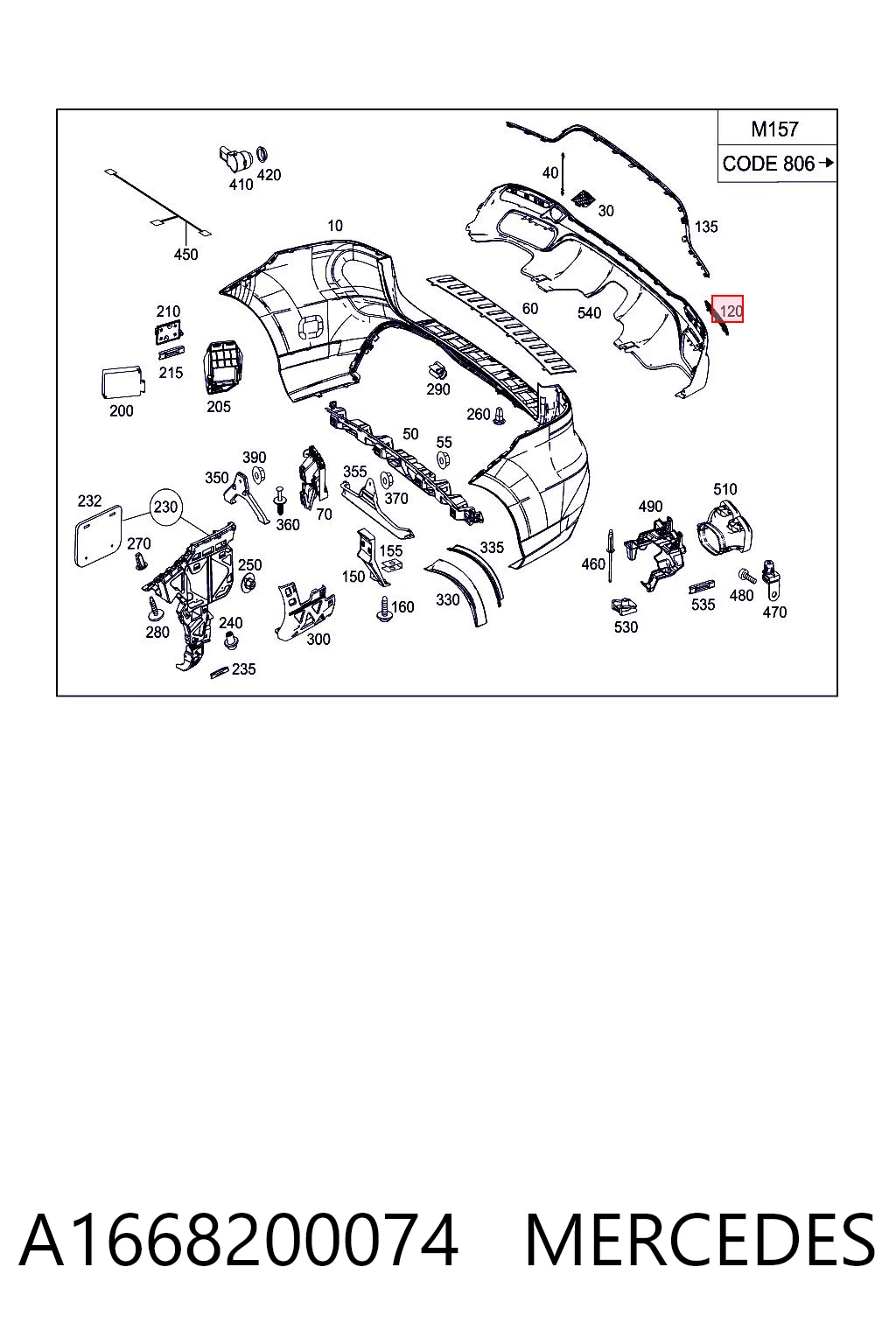 A1668200074 Mercedes Левый катафот бампера