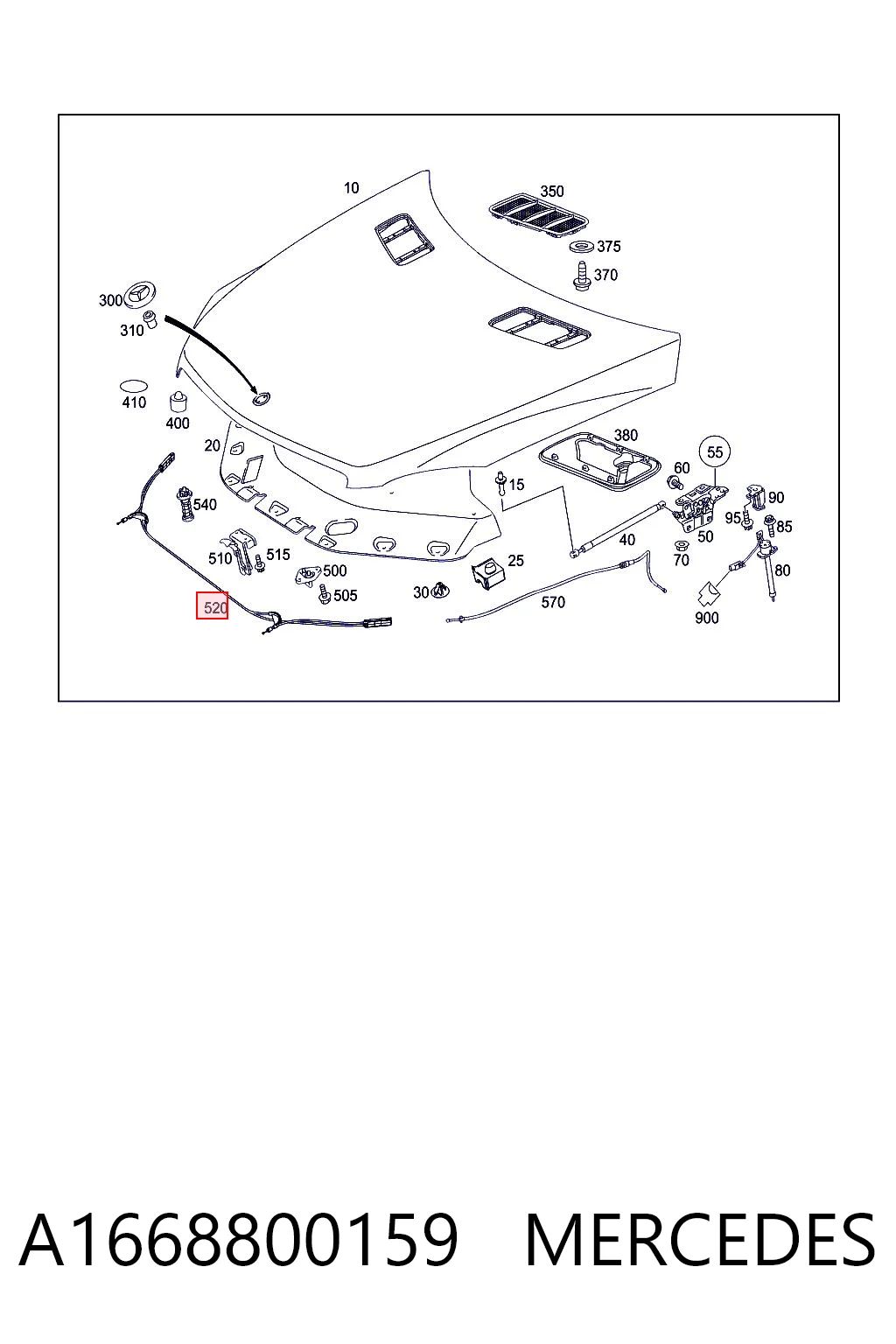 A1668800159 Mercedes Трос открывания капота передний