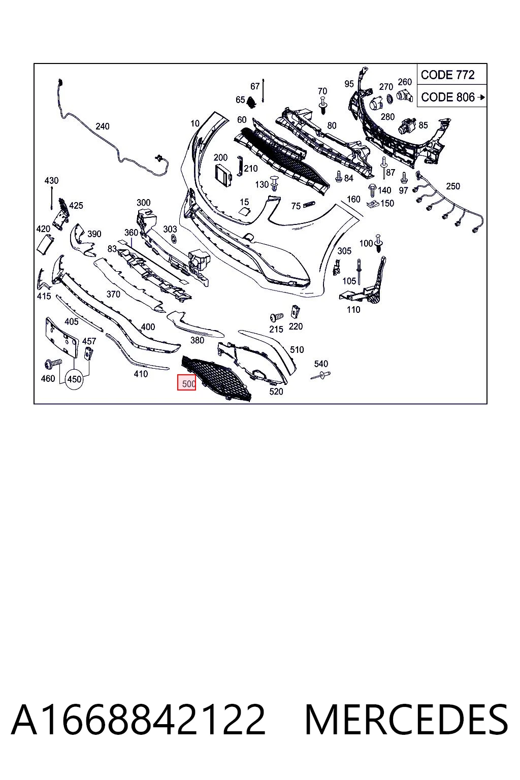 A1668842122 Mercedes Решетка бампера переднего левая