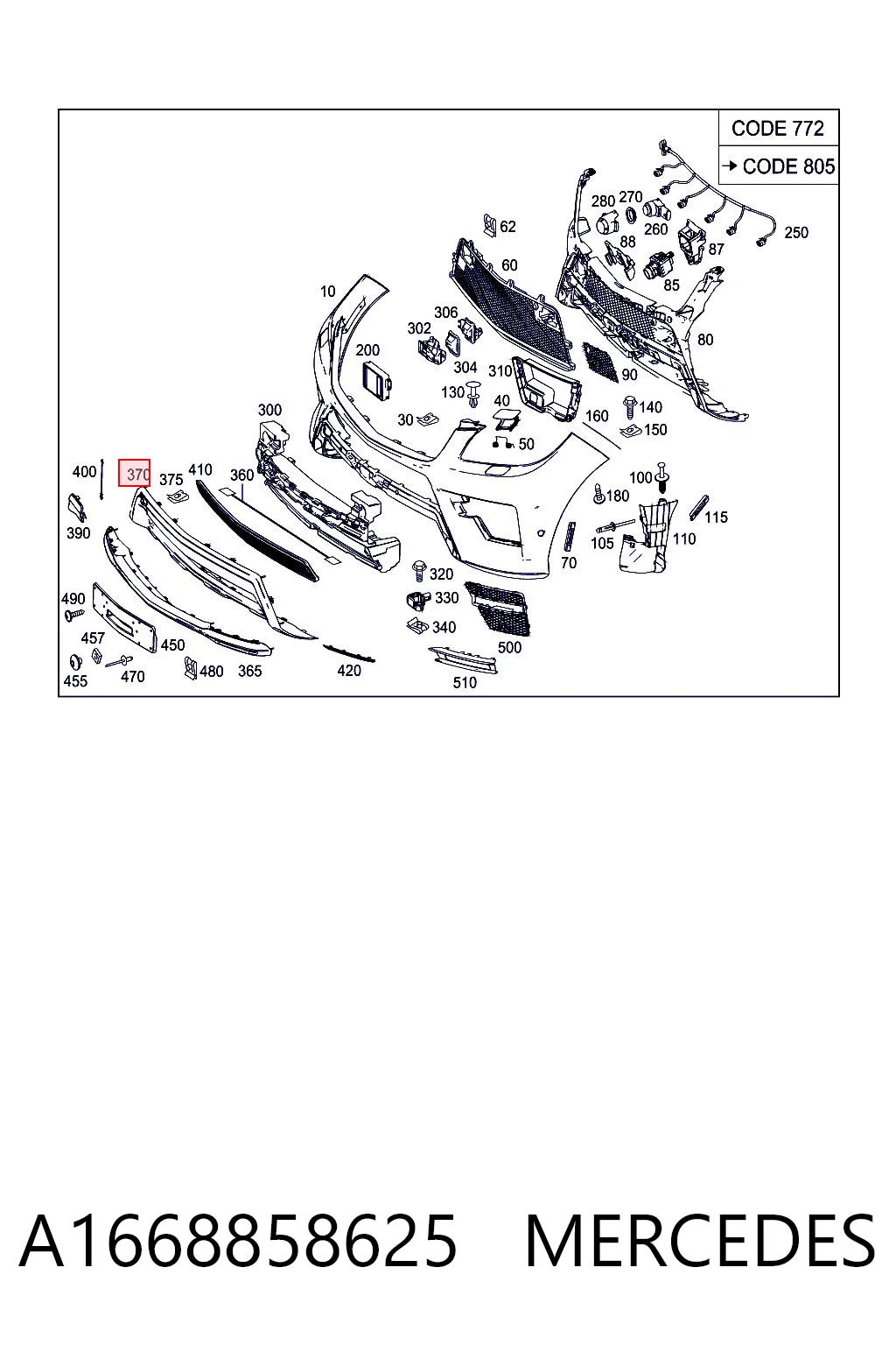 A1668858625 Mercedes Накладка бампера переднего