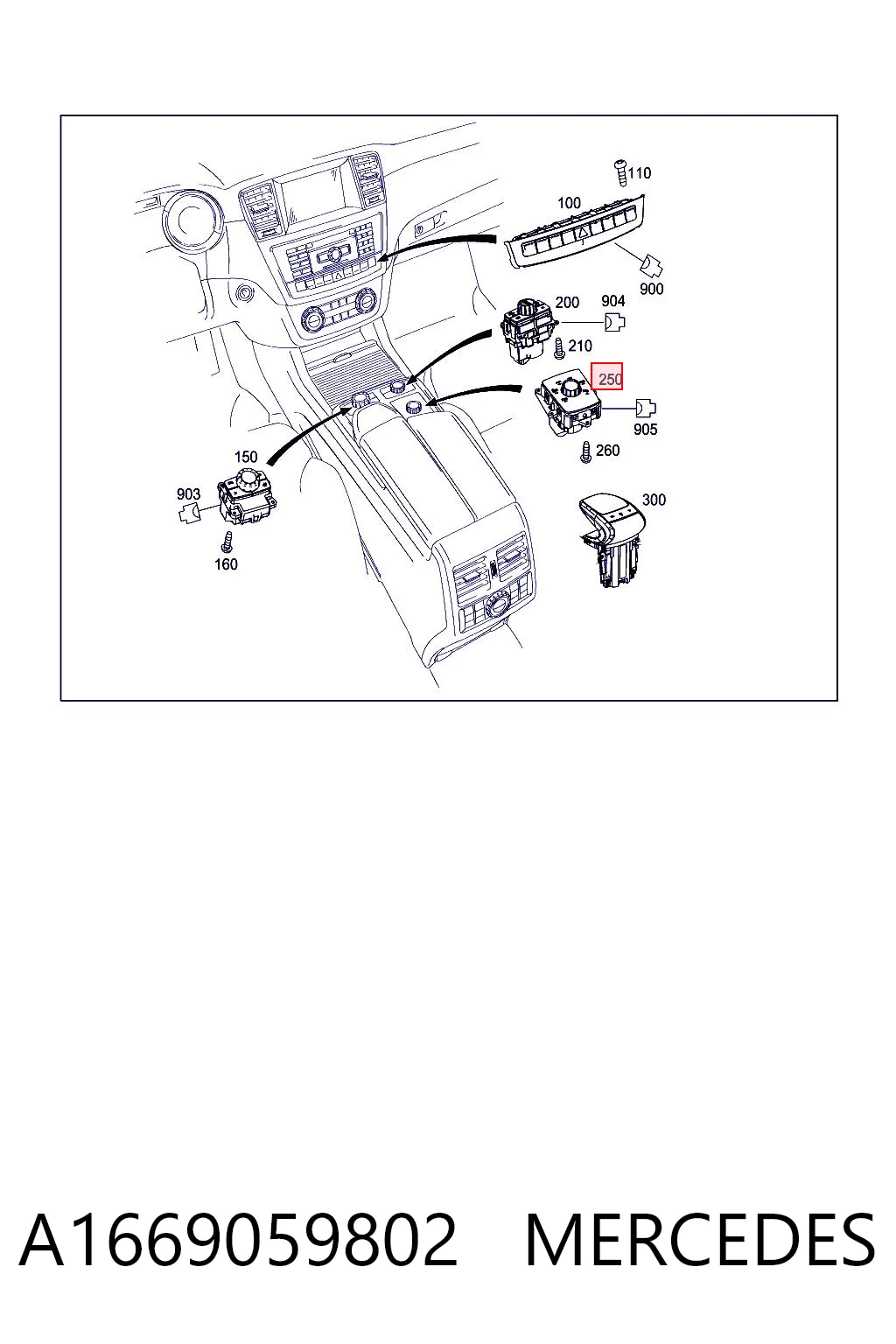 A1669059802 Mercedes Блок кнопок центральной консоли