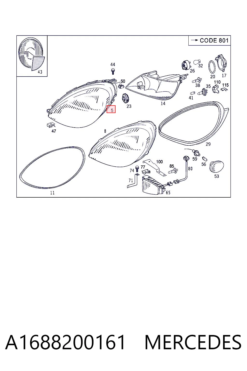  Левая фара Mercedes A 