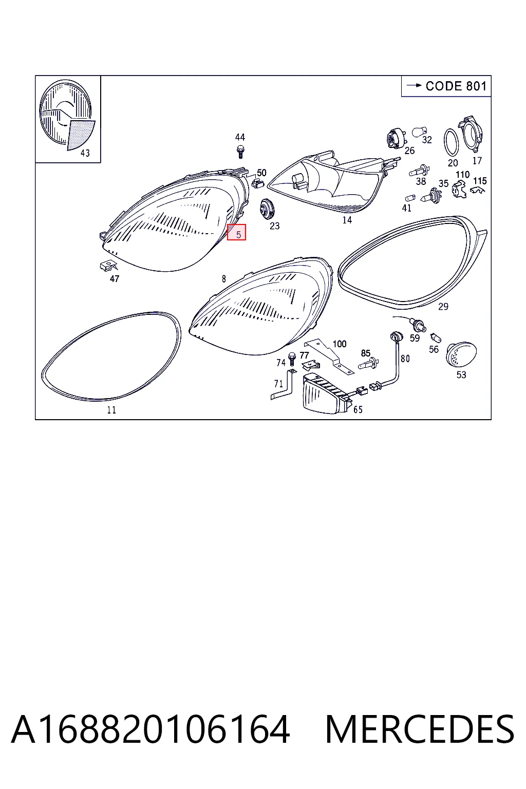  Правая фара Mercedes A 