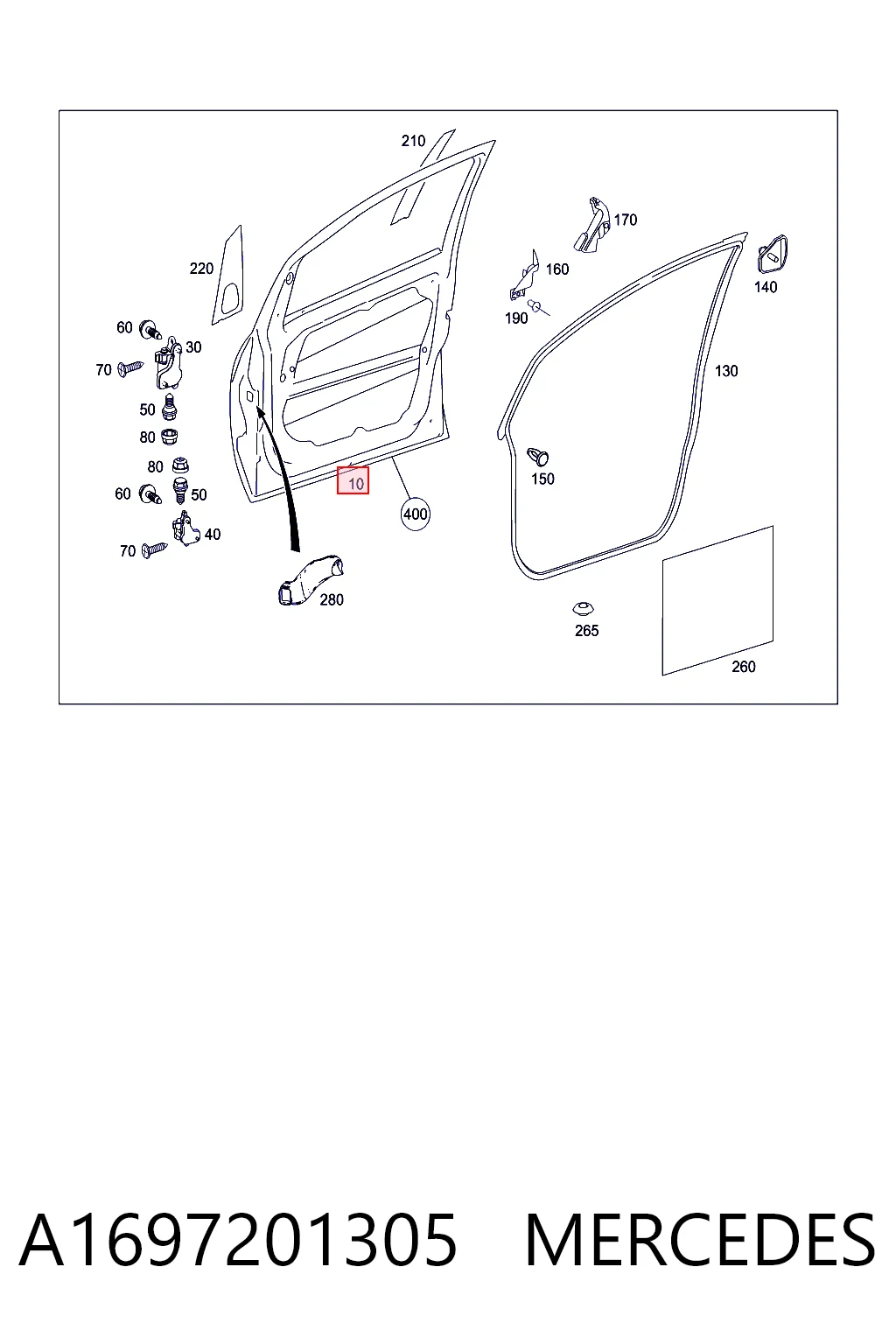 Передняя левая дверь Mercedes A хэтчбек (W169) (2004 - 2012) цена, от 127.55 USD
