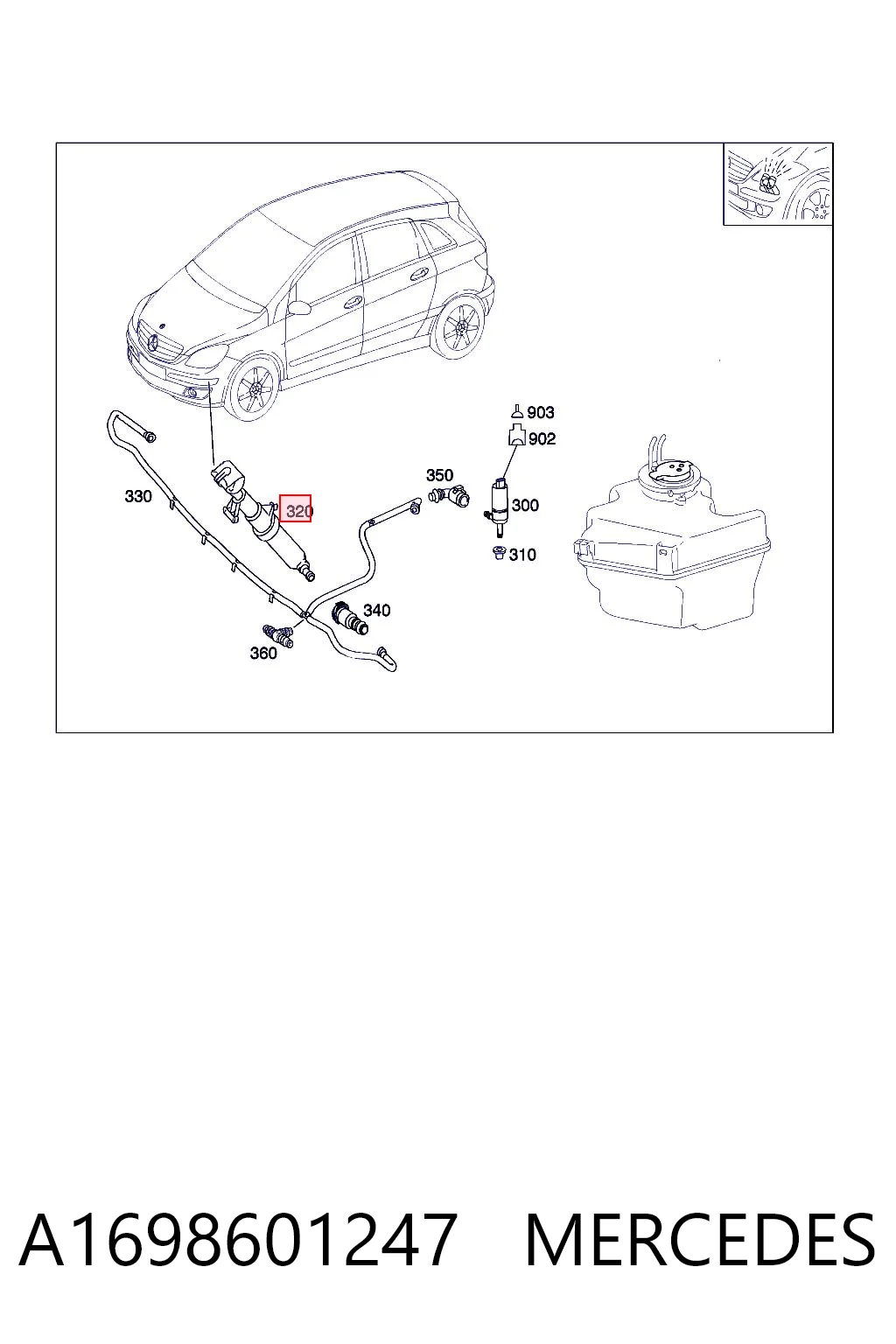 A1698601247 Mercedes Сопло омывателя фары передней, правой
