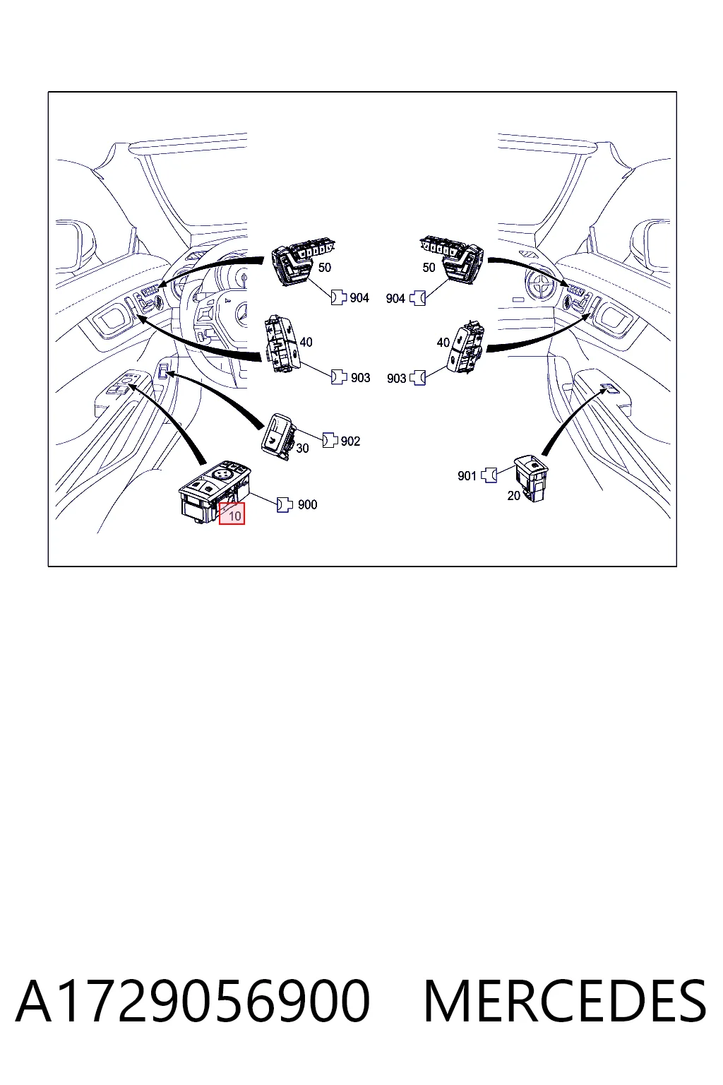 A1729056900 Mercedes Кнопки переднего левого стекло подъёмника