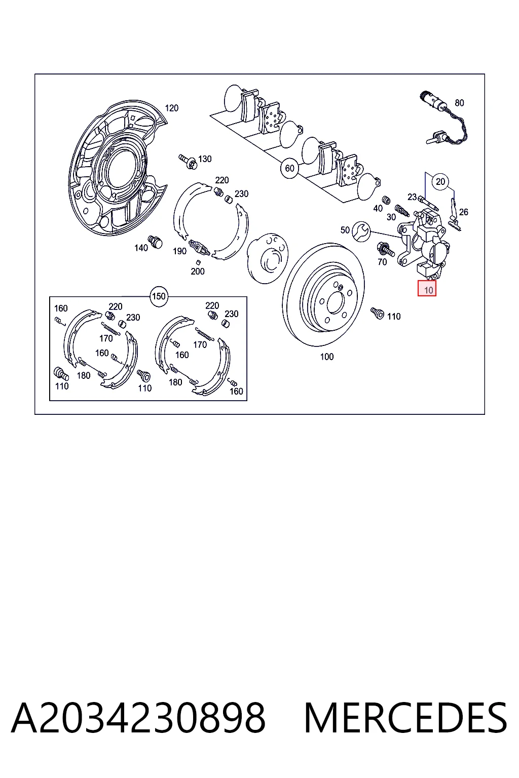 A2034230898 Mercedes Суппорт тормозной задний правый