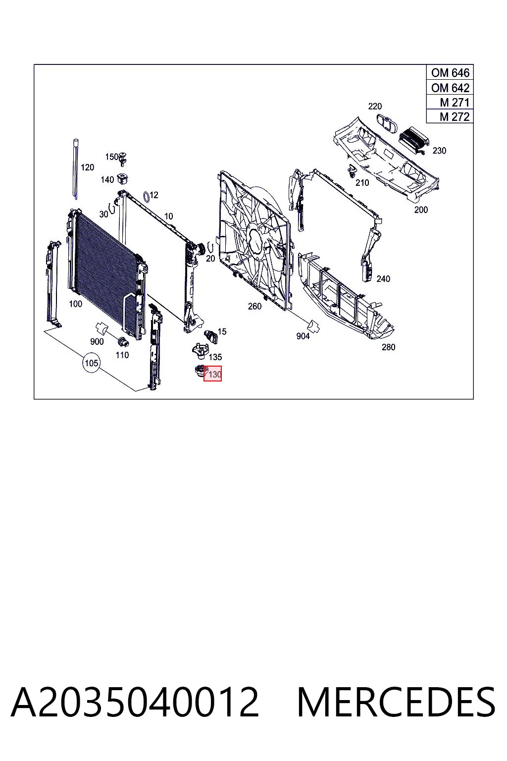 A2035040012 Mercedes Подушка радиаотра нижняя