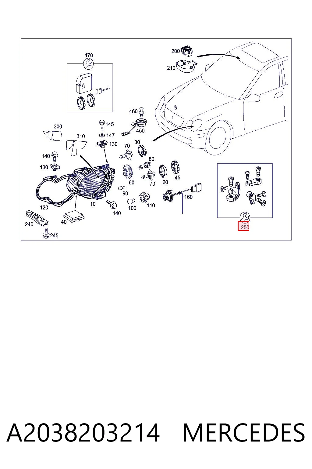 A2038203214 Mercedes Кронштейн-адаптер крепления фары передней, правой