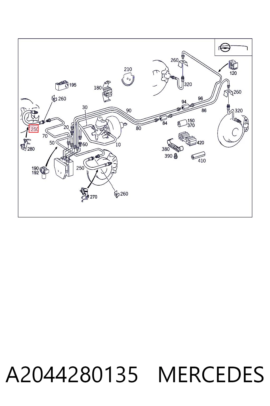 A2044280135 Mercedes Гибкая тормозная трубка передняя
