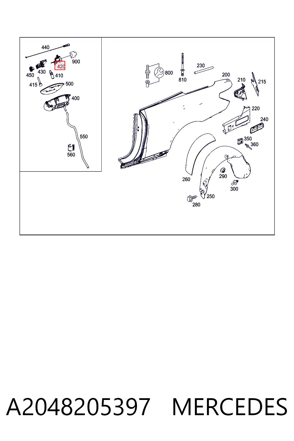 A2048205397 Mercedes Мотор-привод открытия лючка бака