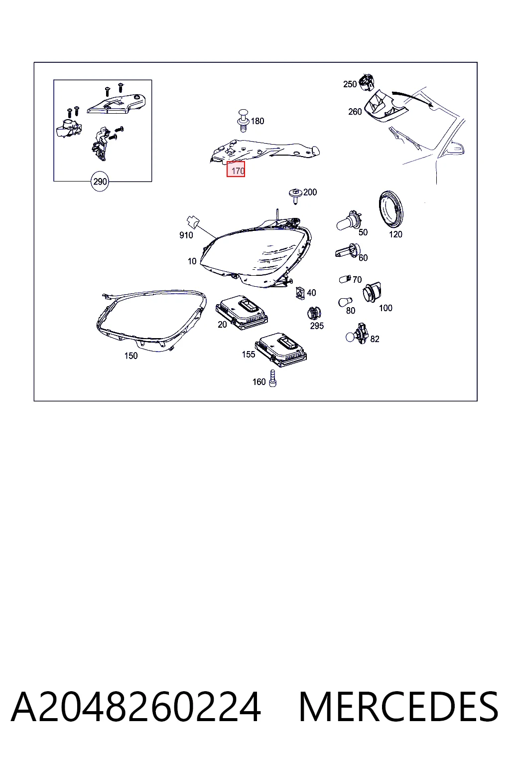 Крышка фары правой Mercedes 2048260224 цена, от 12.67 USD