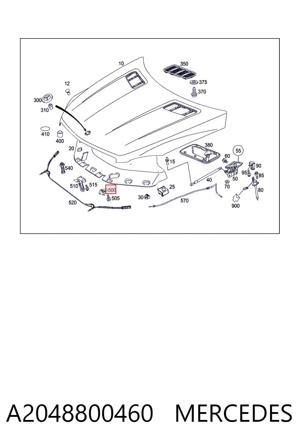 Запор капота (замок и привод замка капота) на Mercedes ML/GLE  W166