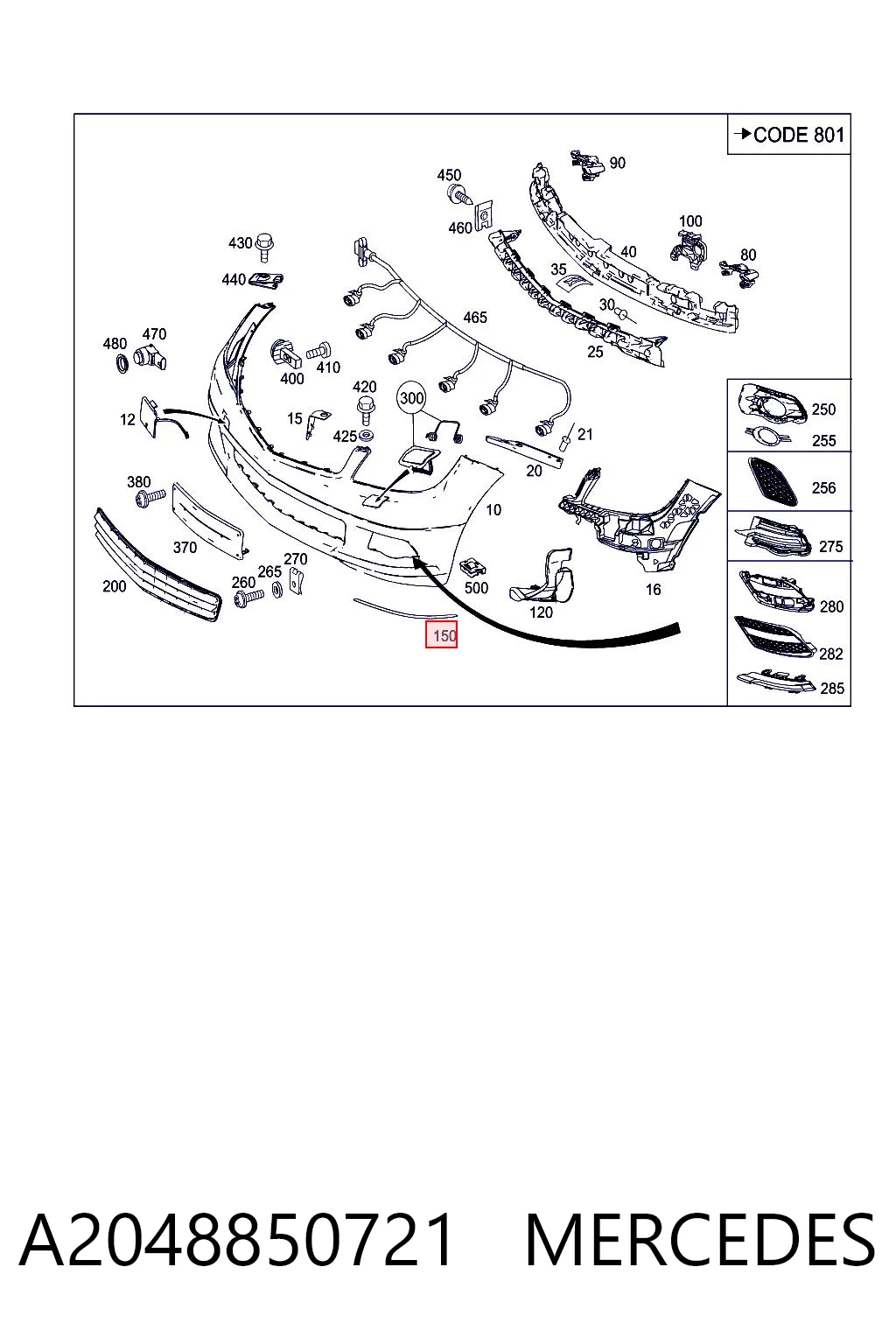A2048850721 Mercedes Молдинг бампера переднего левый