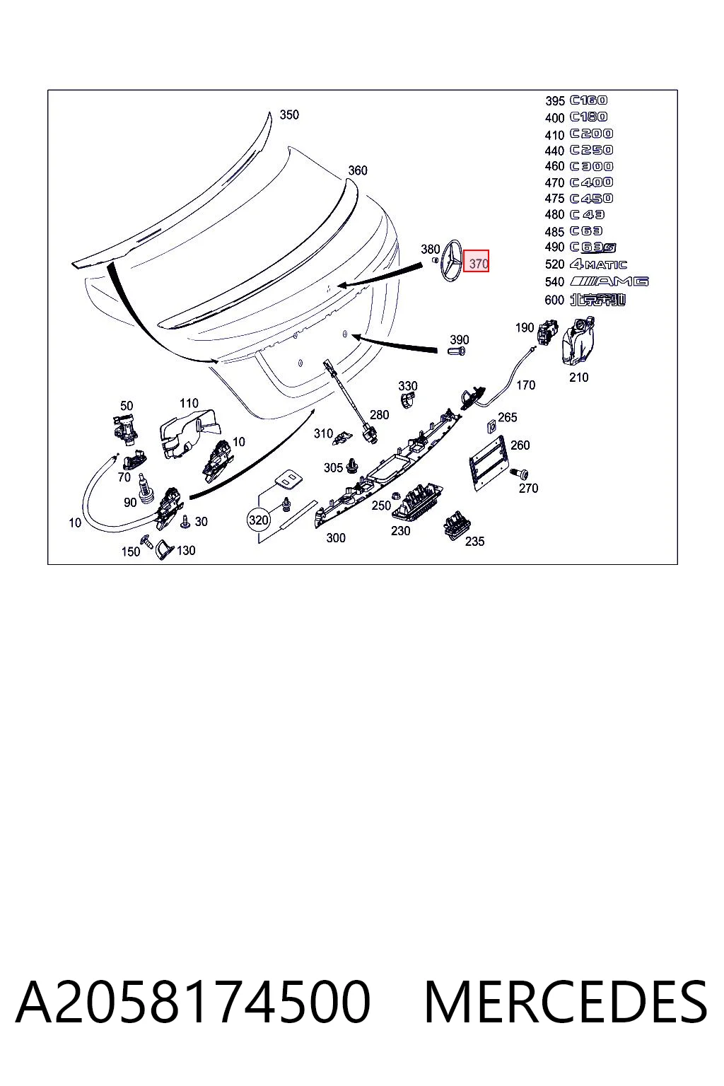 Фирменный значек на багажник на Mercedes C  W205
