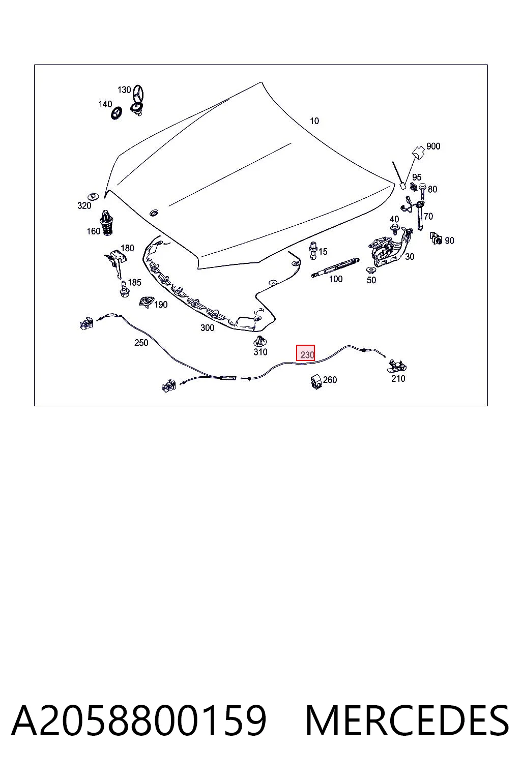 A2058800159 Mercedes Трос открывания капота задний