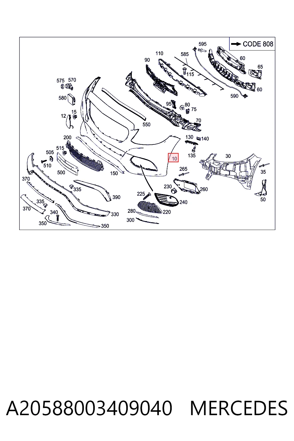 Бампер на авто Mercedes A2058800340649999 цена, от 206.41 USD