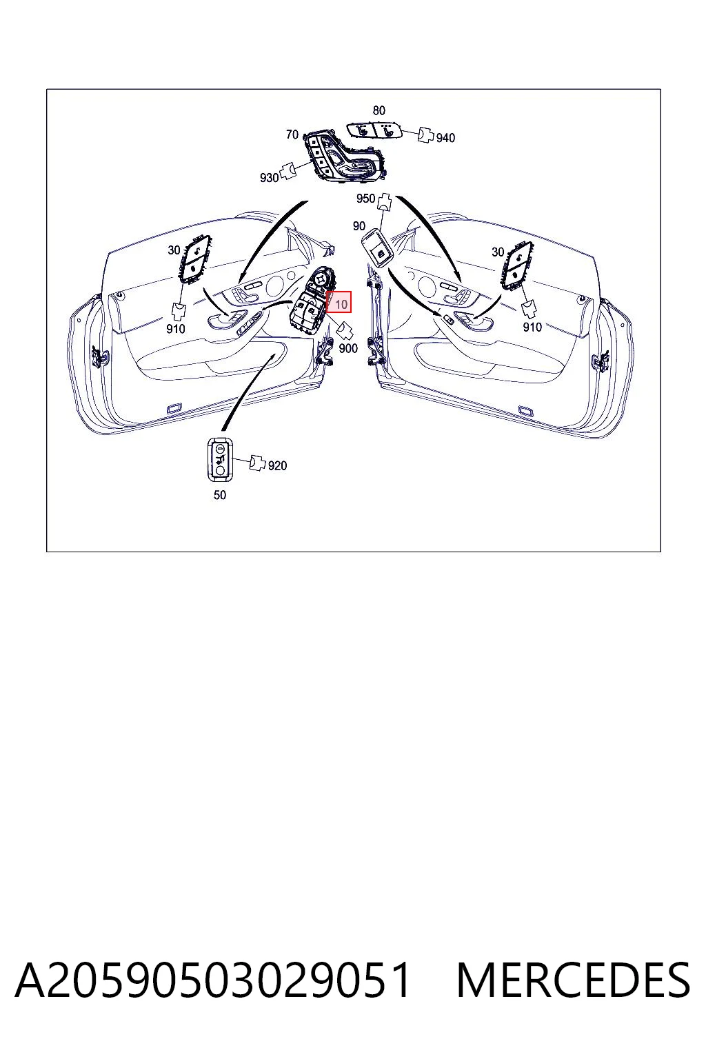 A20590503029051 Mercedes Кнопки переднего левого стекло подъёмника