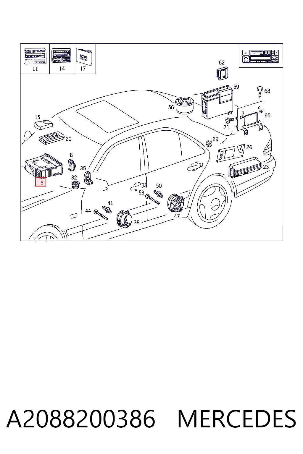 Магнитола (радио AM/FM), универсальная MERCEDES A2088200386