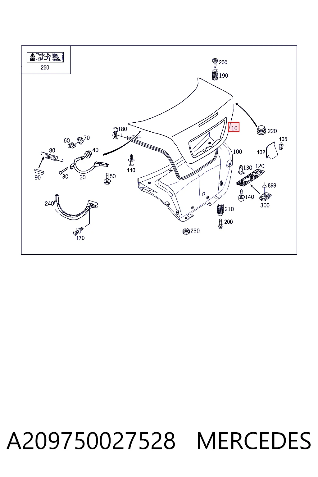 Крышка багажника Mercedes CLK купе (C209) (2002 - 2009) цена, от 63.42 USD