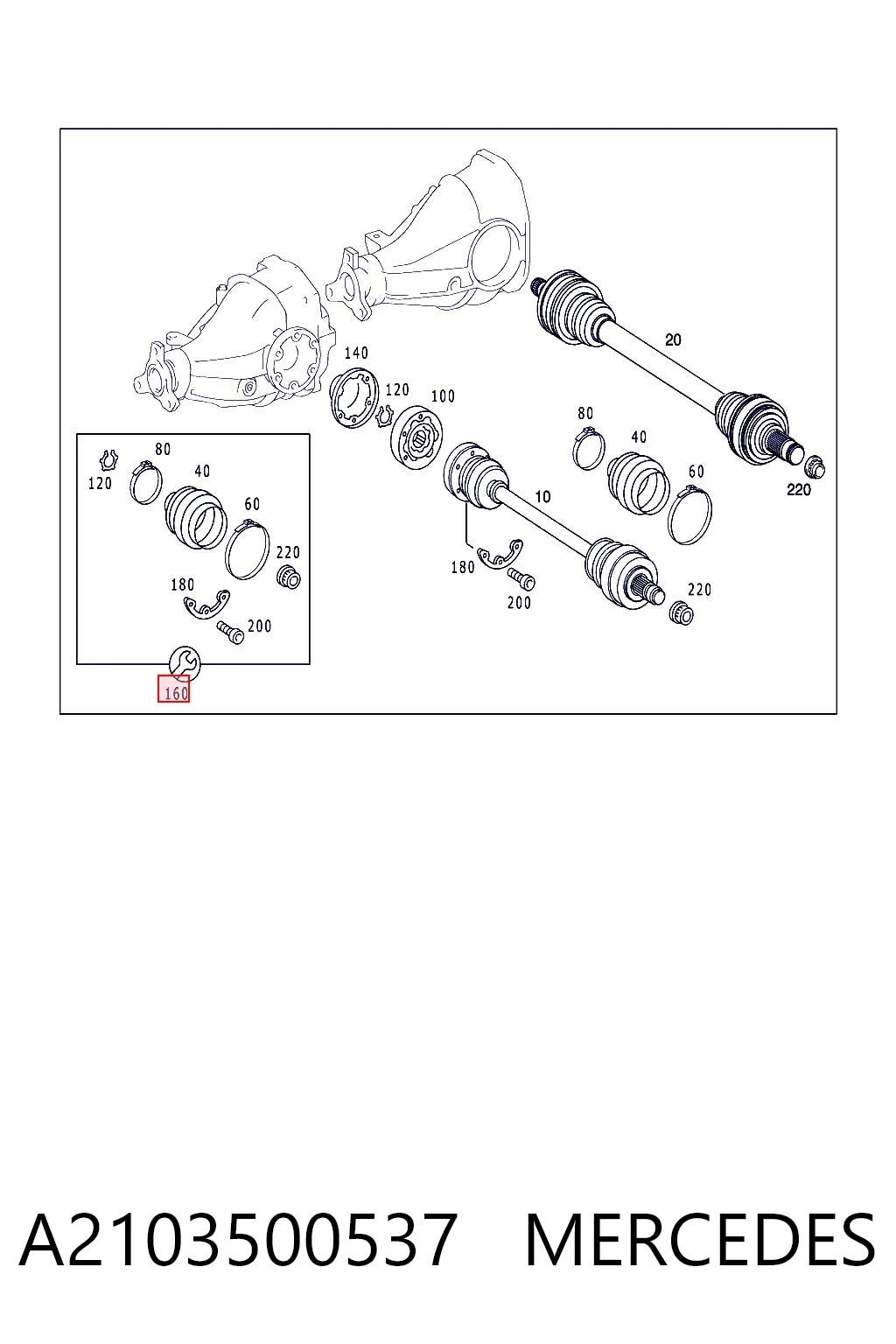 A2103500537 Mercedes Пыльник шарнира угловых скоростей внутренний задний