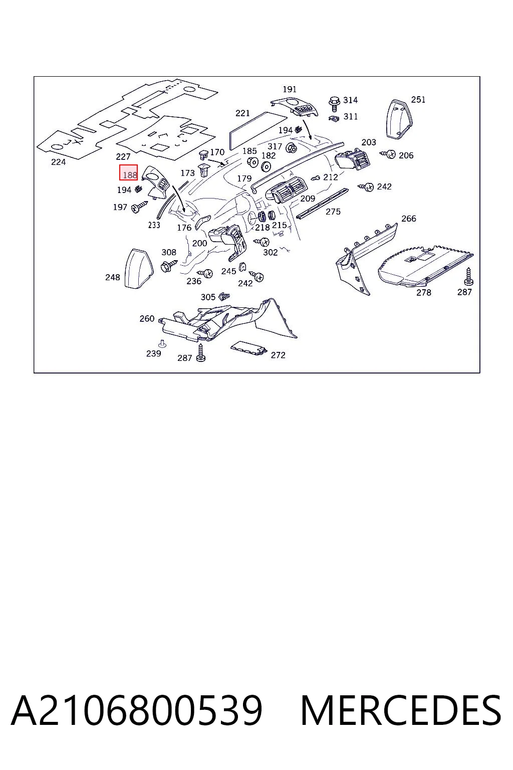 A2106800539 Mercedes Комплект декоративных накладок динамиков