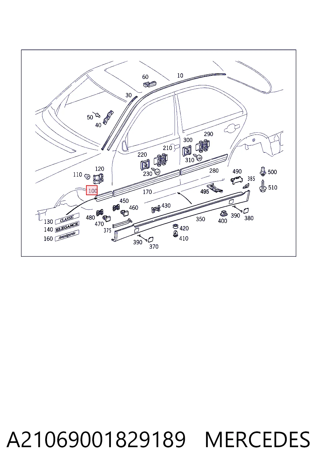 A21069001829999 Mercedes Молдинг крыла переднего левого