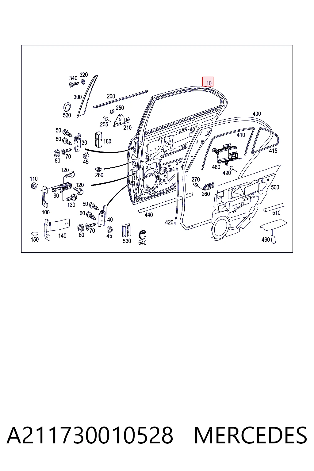 Дверь задняя, левая Mercedes E седан (W211) (2002 - 2008) цена, от 38.01 USD