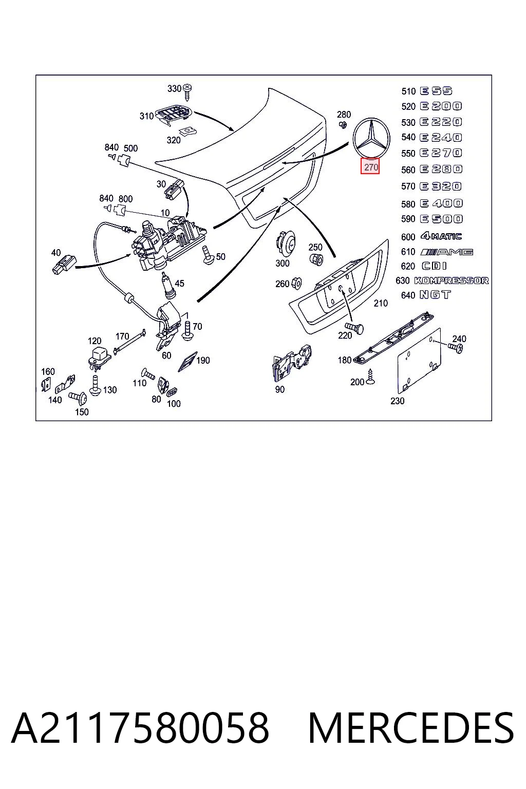 Фирменный значек на багажник на Mercedes E  W211
