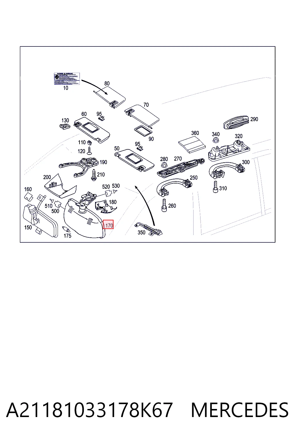 Зеркало салона внутреннее Mercedes E S211