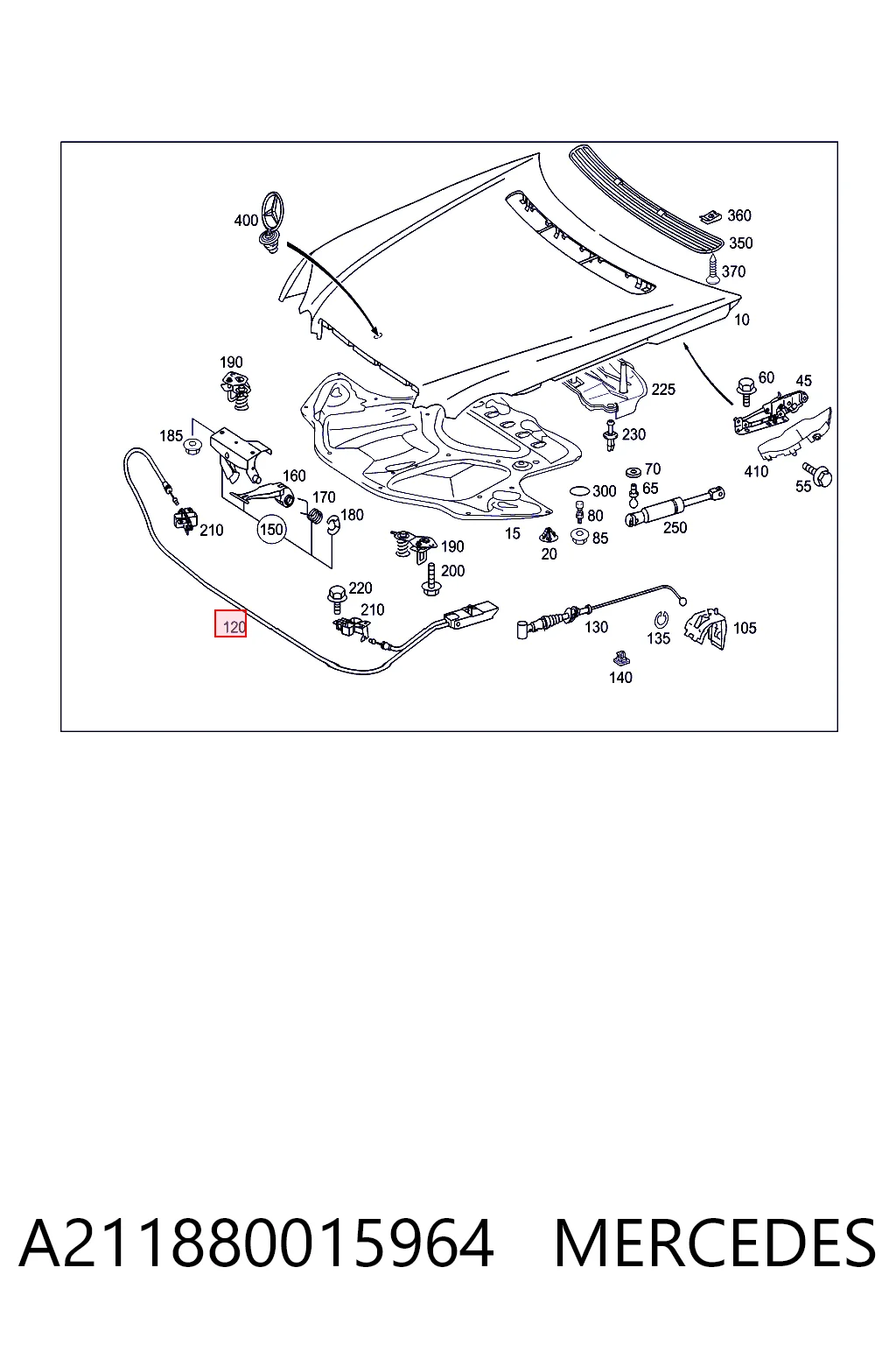 Трос открывания капота Mercedes E седан (W211) (2002 - 2008) цена, от 19.82 USD
