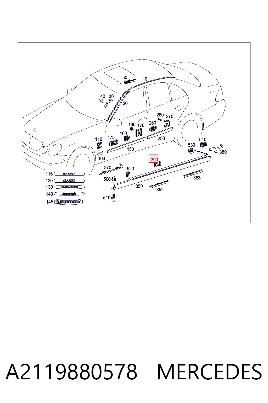 A2119880578 Mercedes Пистон (клип) крепления накладок порогов
