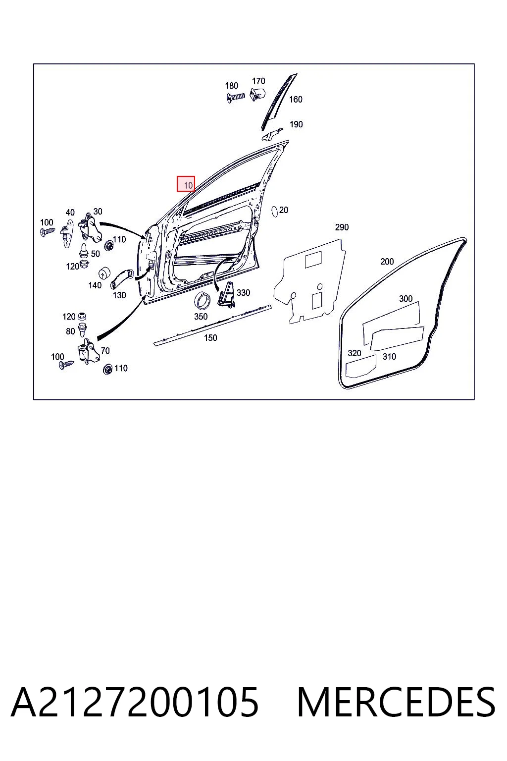 Передняя левая дверь Mercedes E седан (W212) (2009 - 2016) цена, от 101.36 USD