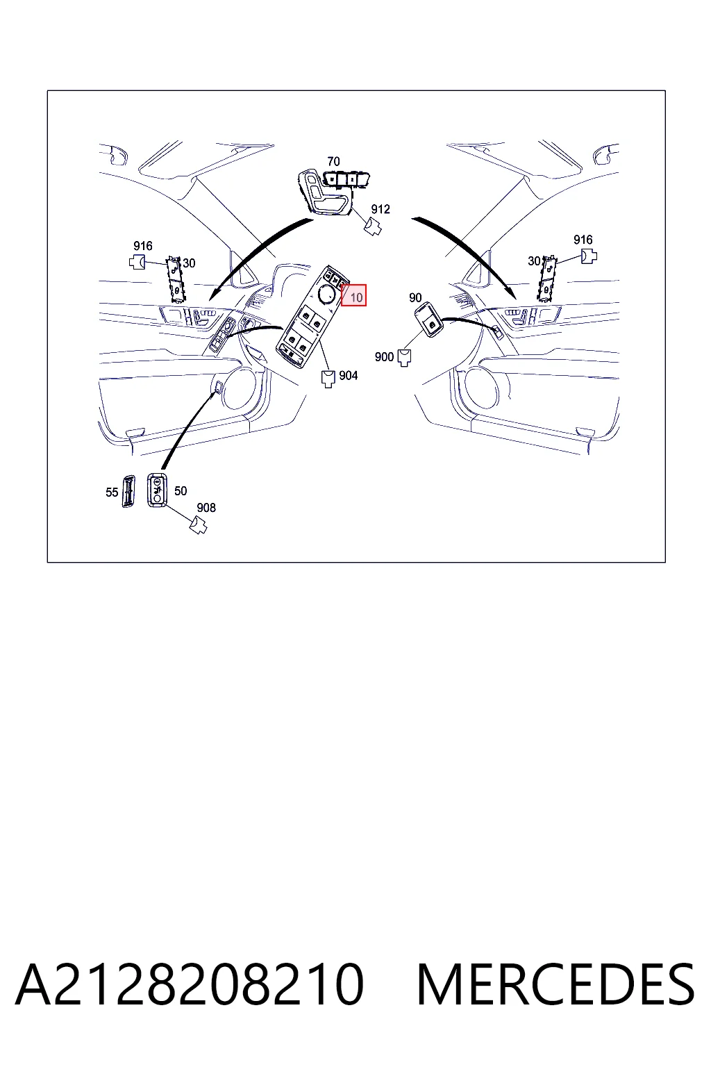 A2128208210 Mercedes Кнопки переднего левого стекло подъёмника