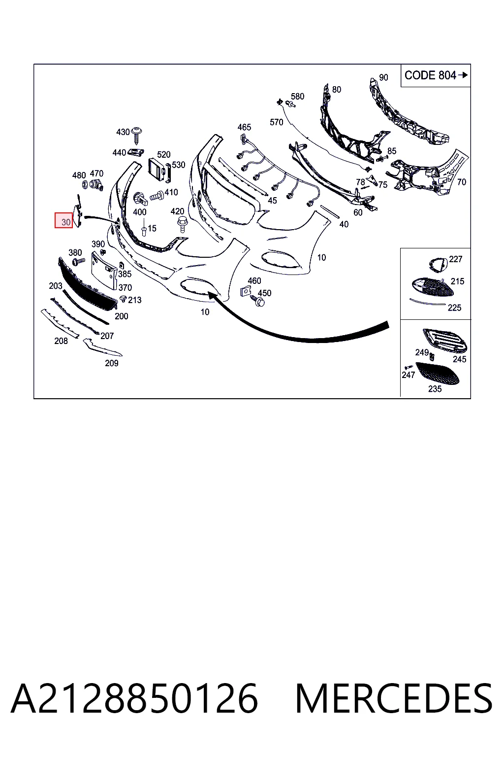 A2128850126 Mercedes Передняя заглушка бампера буксировочного крюка
