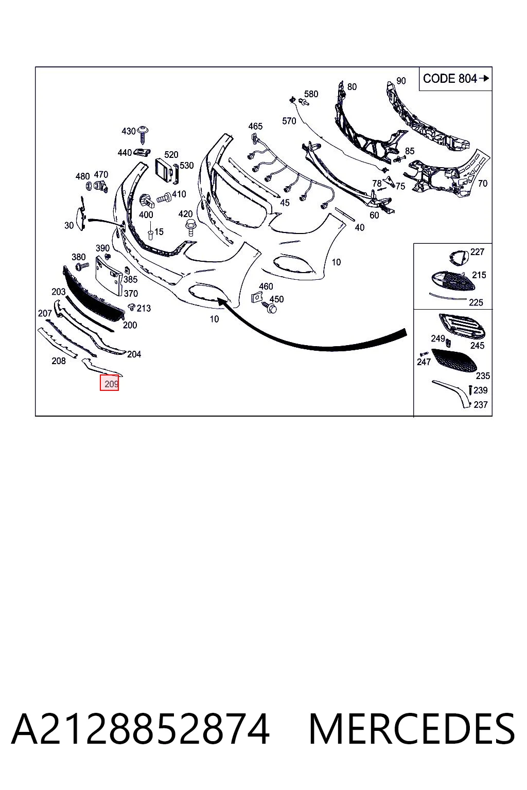 A2128852874 Mercedes Молдинг бампера переднего правый