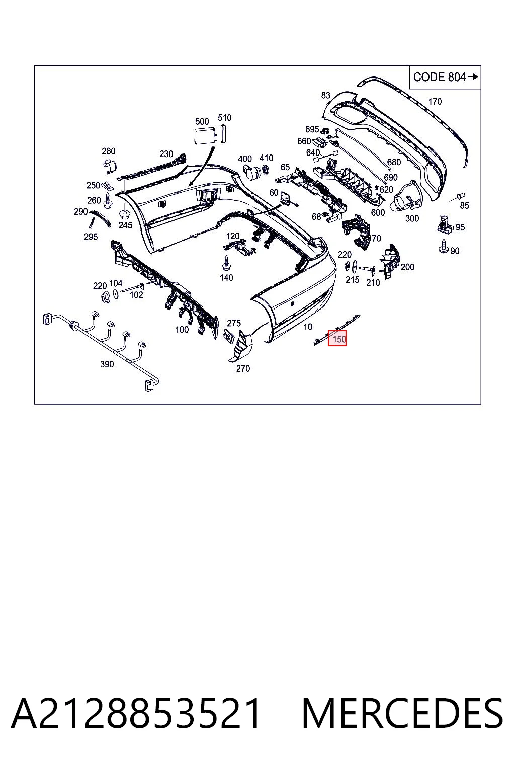A2128853521 Mercedes Молдинг заднего бампера, левый
