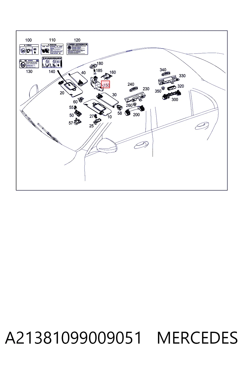 Зеркало салона внутреннее Mercedes E седан (W213) (2016 - 2023) цена, от 12.42 USD