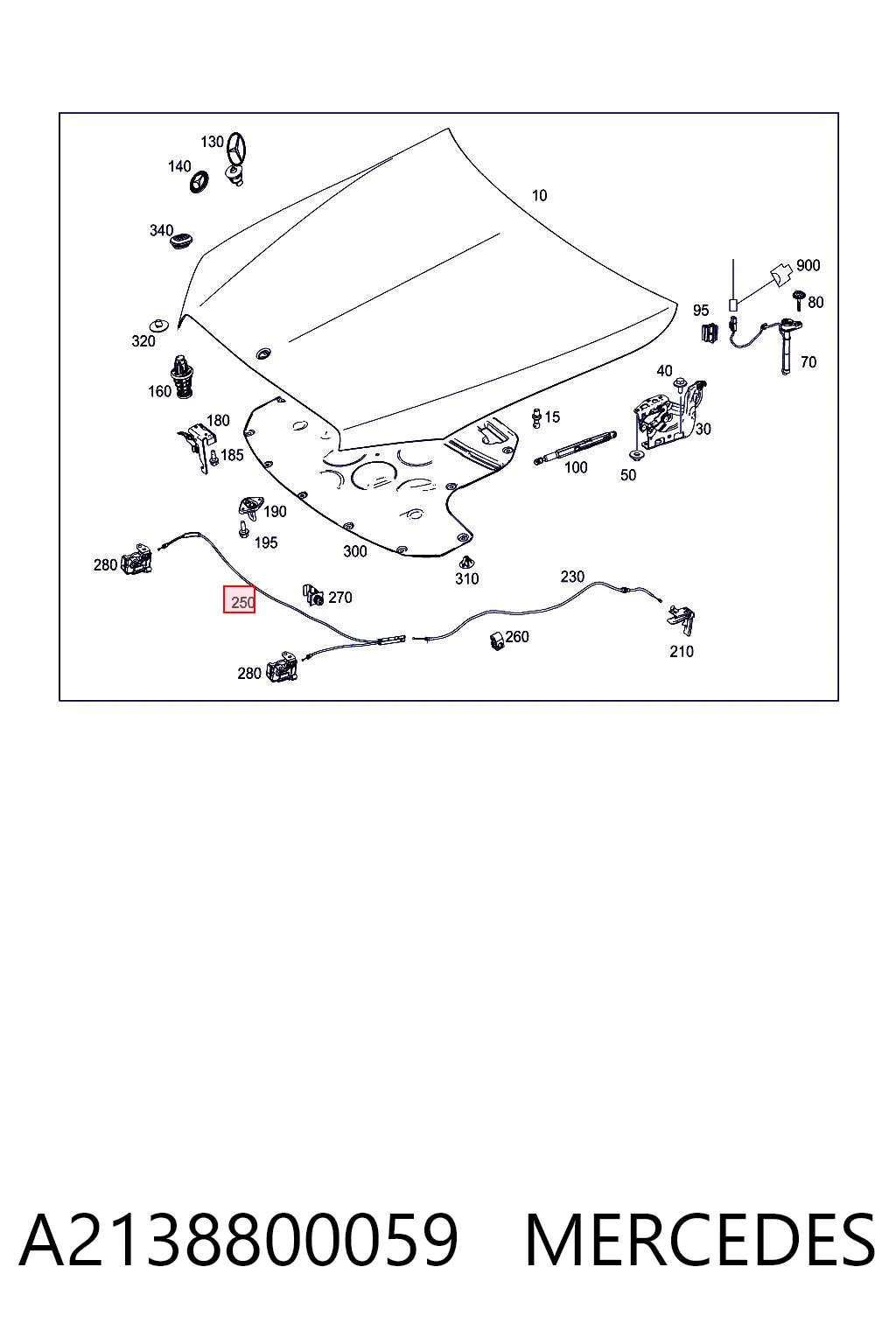 A2138800059 Mercedes Трос открывания капота передний