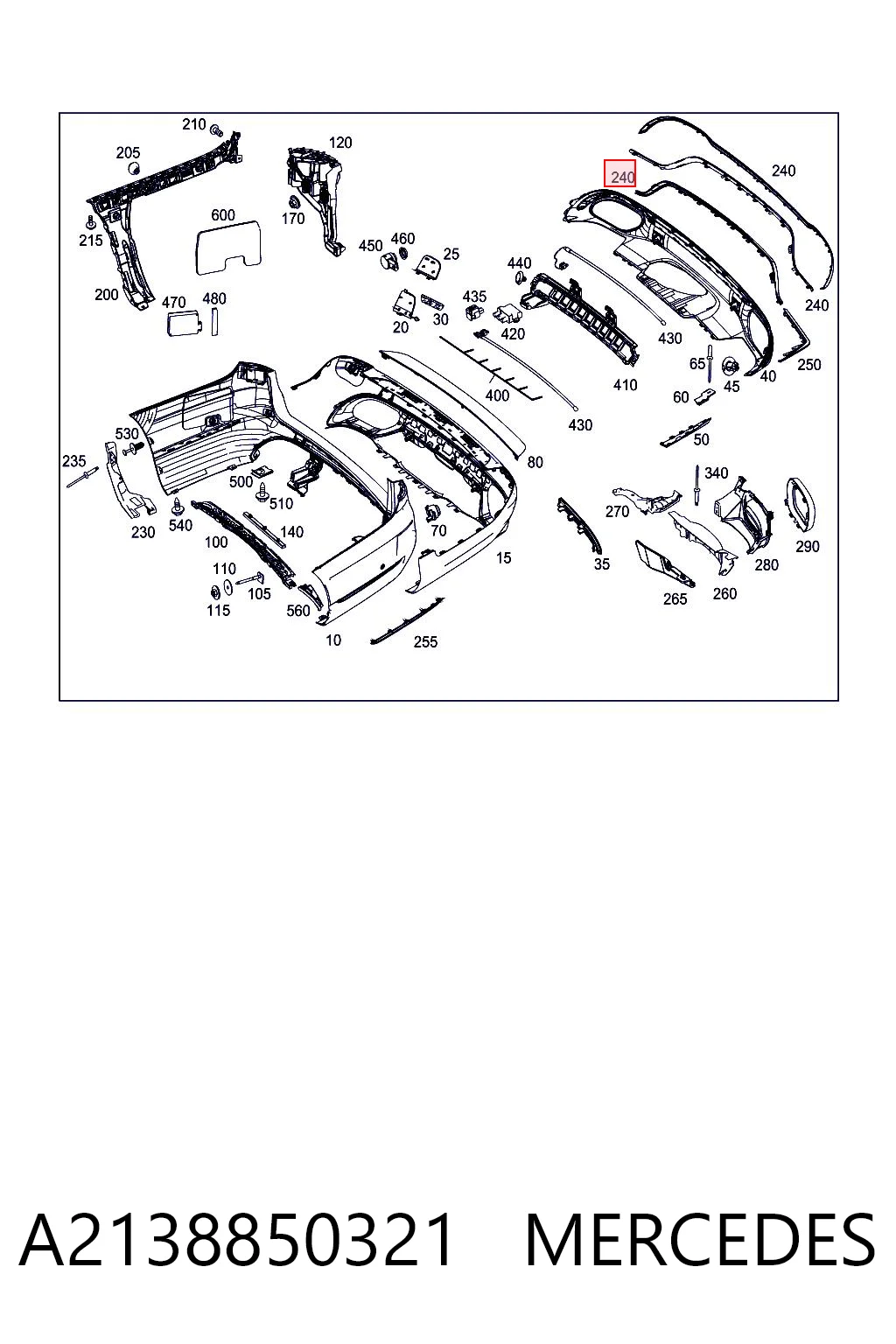 A2138850321 Mercedes Молдинг заднего бампера, центральный