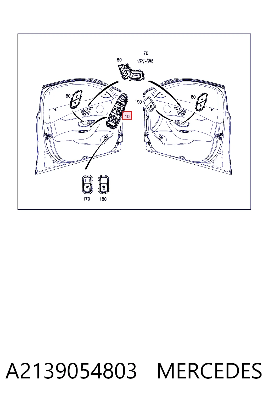 A2139054803 Mercedes Кнопки переднего левого стекло подъёмника
