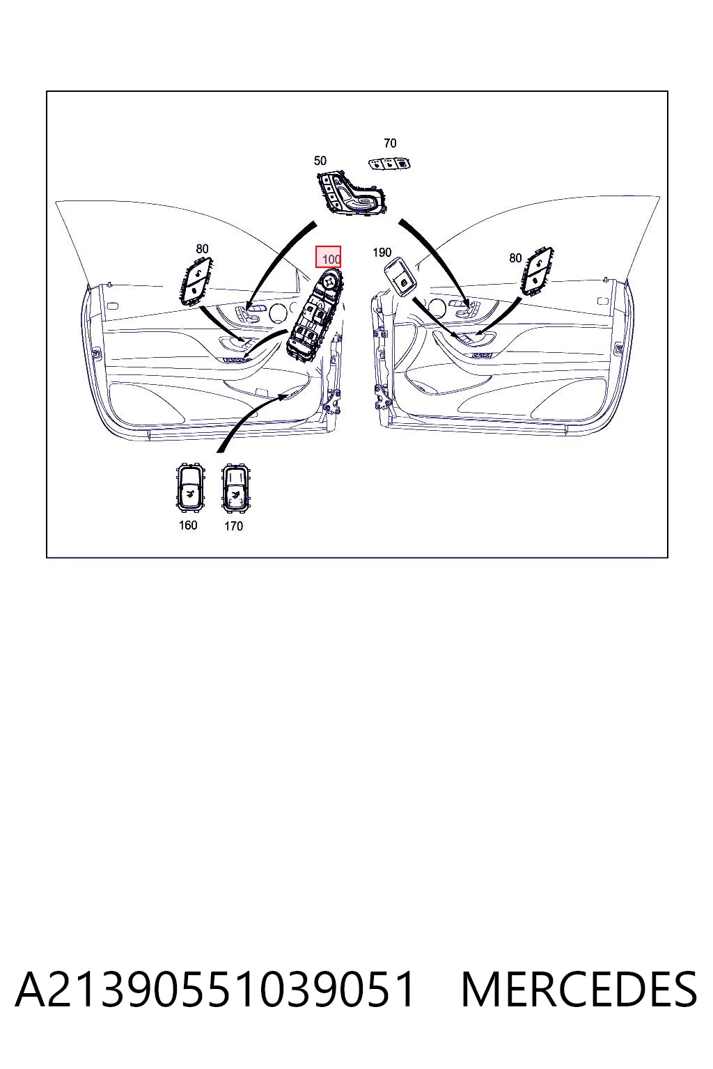 A21390551038T92 Mercedes Кнопки переднего левого стекло подъёмника