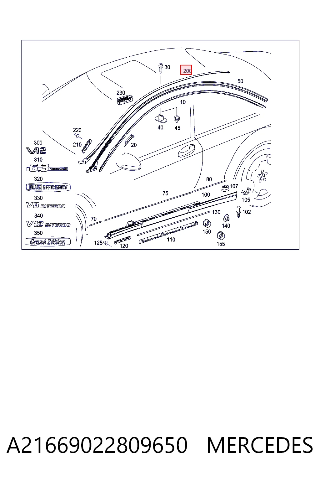 A2166902280 Mercedes Накладка крыши правая